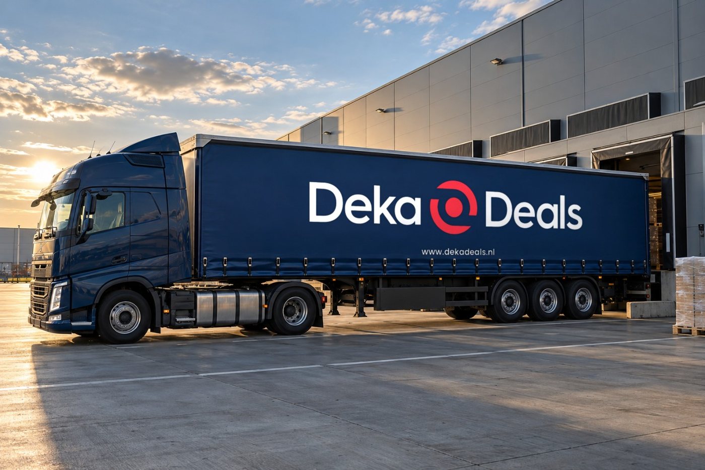 Vrachtwagen van Deka Deals bij het warehouse